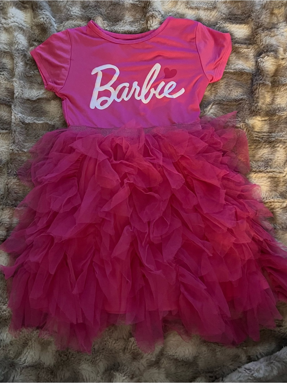 Barbie Girls 4T Pink Tutu Dress Logo Graphic Tulle Ruffle Skirt Party